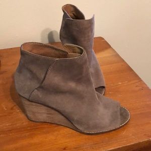 Suede peep toe booties